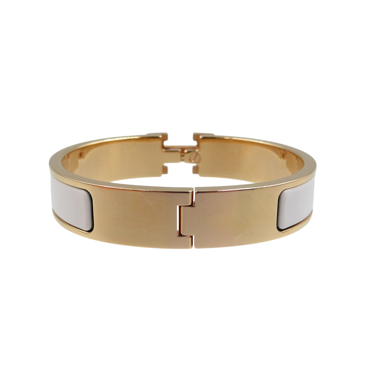 新品同様 エルメス クリックH メタルホワイト ピンクゴールドプレーテッド ブレスレット 1083【中古】HERMES