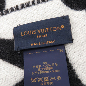 美品 ルイ ヴィトン フライト モード LV メダリオン M79212 ウール ブラック ホワイト マフラー LV 1094【中古】LOUIS VUITTON