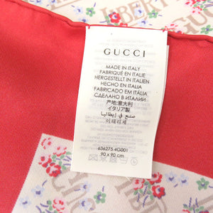 美品 グッチ × LIBERTY リバティ フラワープリント シルク ベージュ レッド スカーフ 1126【中古】GUCCI