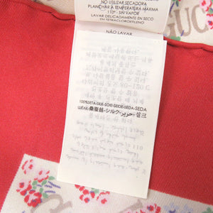 美品 グッチ × LIBERTY リバティ フラワープリント シルク ベージュ レッド スカーフ 1126【中古】GUCCI