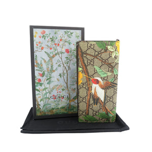 未使用 グッチ ティアン 427011 バード 鳥 GGスプリーム レザー シルバー金具 ベージュ 二つ折り長財布 1127【中古】GUCCI