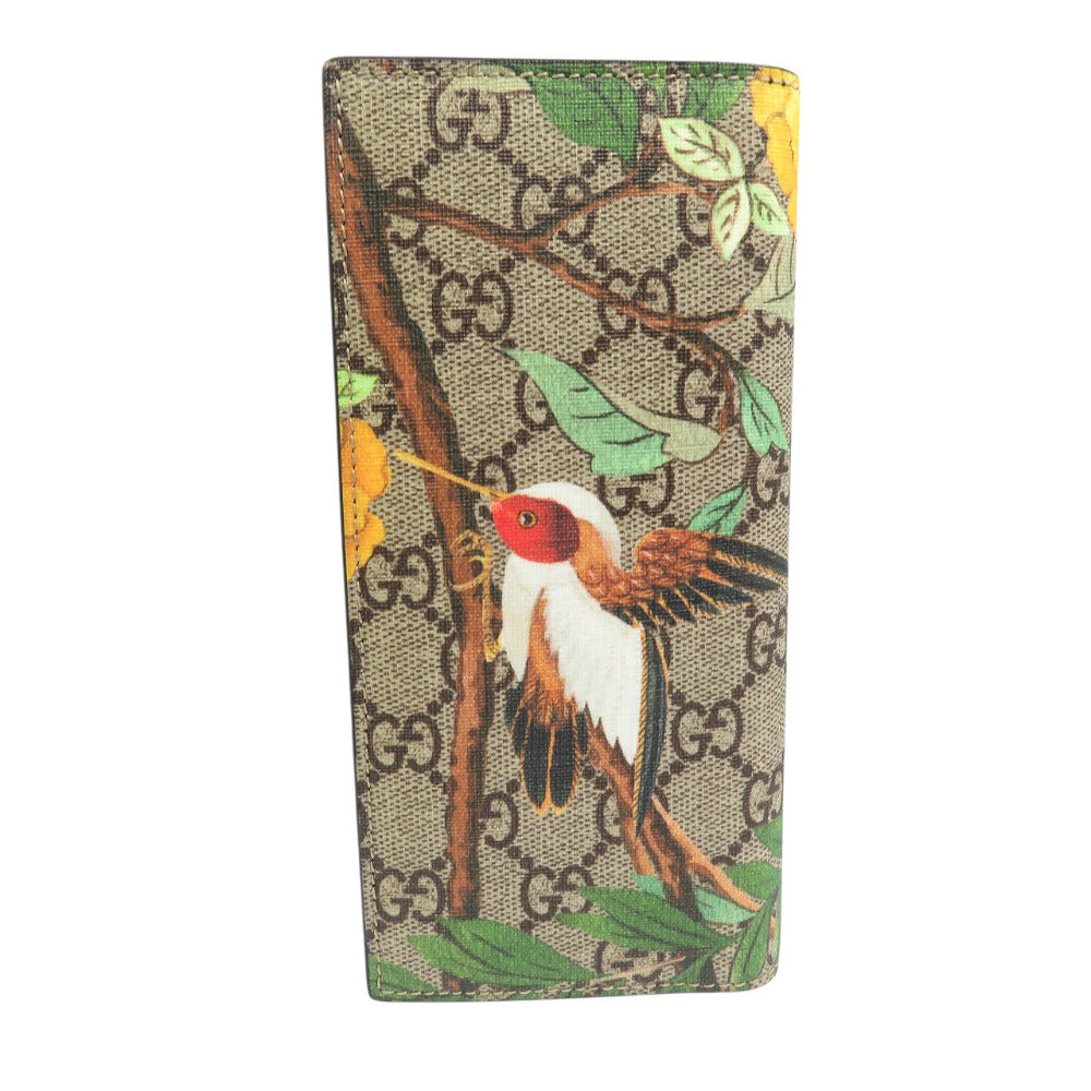 未使用 グッチ ティアン 427011 バード 鳥 GGスプリーム レザー シルバー金具 ベージュ 二つ折り長財布 1127【中古】GUCCI