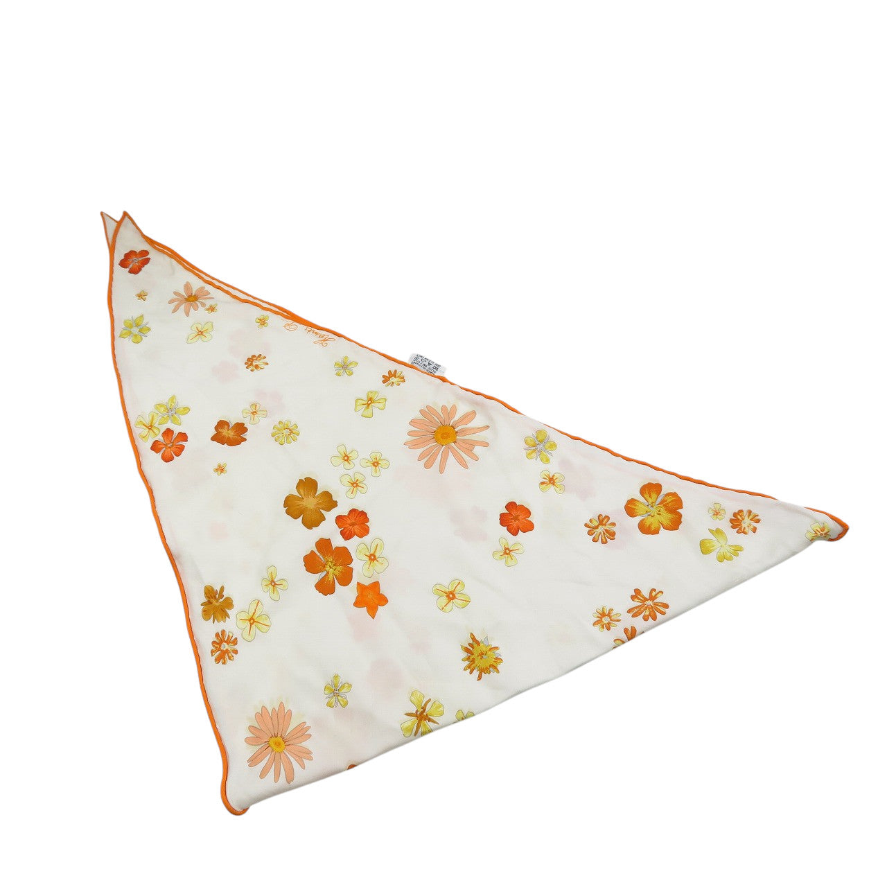 エルメス 花柄 シルク ホワイト オレンジ 三角 スカーフ 1155【中古】HERMES