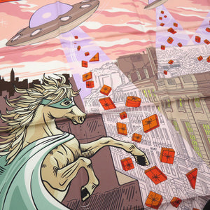 美品 エルメス カレ90 スペースショッピング スカーフ 街とUFO柄 Space Shopping au Faubourg シルク 1157【中古】HERMES