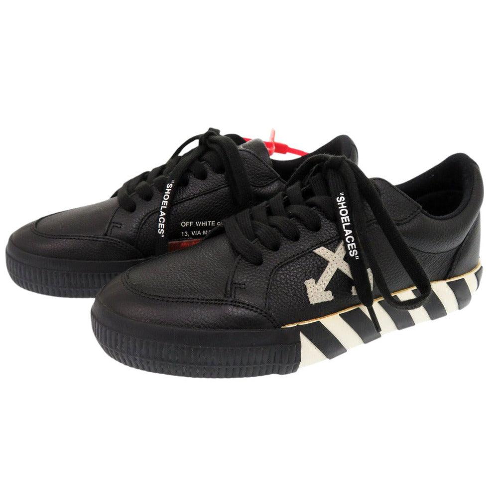 未使用 オフホワイト LOW VULCANIZED 25cm アローロゴワッペン OMIA085F19D680011001 レザー ブラック スニーカー 黒 1179【中古】OFF-WHITE