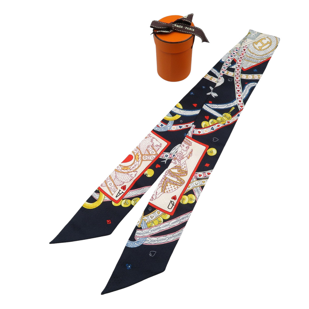 新品同様 エルメス ツイリー ハートのクイーン DAME DE COEUR ビジューピケ シルク ブラック レッド スカーフ 1220【中古】HERMES