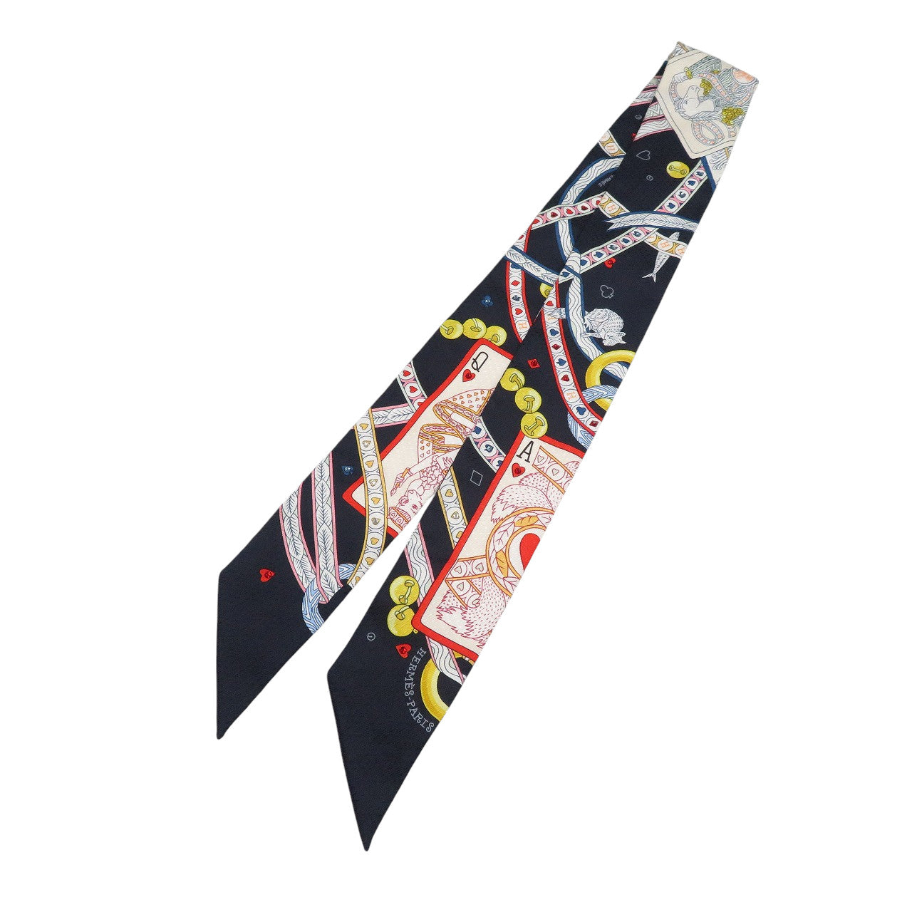 新品同様 エルメス ツイリー ハートのクイーン DAME DE COEUR ビジューピケ シルク ブラック レッド スカーフ 1220【中古】HERMES