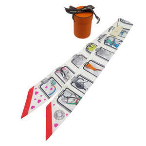 未使用 エルメス ツイリー ストーリー シルク ホワイト グレー レッド スカーフ 1226【中古】HERMES