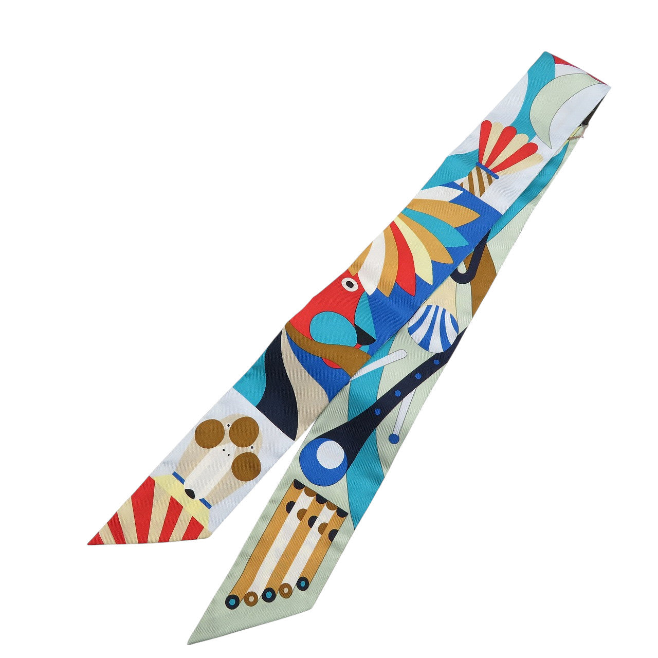 未使用 エルメス ツイリー パラード・アン・ファンファーレ 2023年 シルク ブルー キャメル ルージュ 1228【中古】HERMES