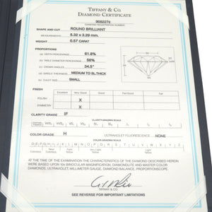 美品 ティファニー ソリティア IF ダイヤモンド 0.57ct / Pt950リング プラチナ 11号 指輪 ダイヤ ジュエリー 1239【中古】TIFFANY&Co. レディース