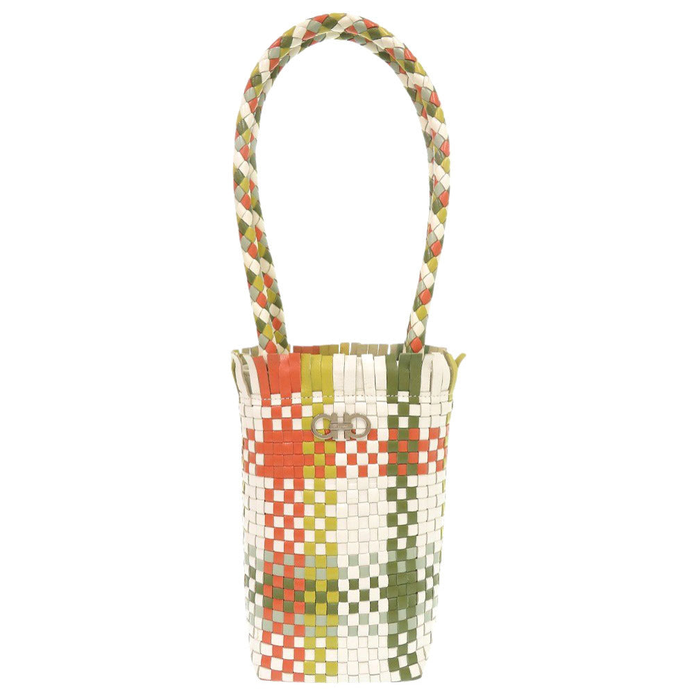 美品 サルヴァトーレフェラガモ ヴィンテージ ガンチーニ 編み込み DO-217225 レザー マルチカラー ハンドバッグ 1283【中古】Salvatore Ferragamo