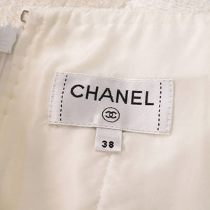 美品 シャネル ツイード コットン ストーン ポリアミド ホワイト セットアップ 白 1327【中古】CHANEL