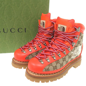 未使用品 GUCCI×THE NORTH FACE グッチ×ザノースフェイス ストレッキングブーツ GGキャンバス レザー オレンジ 1339【中古】GUCCI