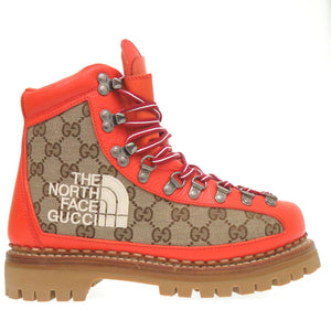 未使用品 GUCCI×THE NORTH FACE グッチ×ザノースフェイス ストレッキングブーツ GGキャンバス レザー オレンジ 1339【中古】GUCCI