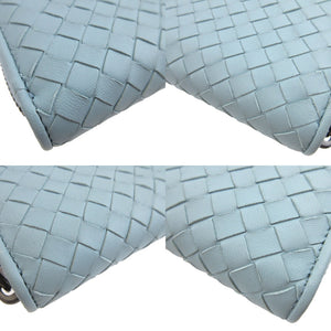 美品 ボッテガヴェネタ イントレチャート レザー 水色 ラウンドファスナー長財布 財布 1370【中古】BOTTEGA VENETA