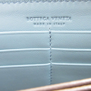美品 ボッテガヴェネタ イントレチャート レザー 水色 ラウンドファスナー長財布 財布 1370【中古】BOTTEGA VENETA