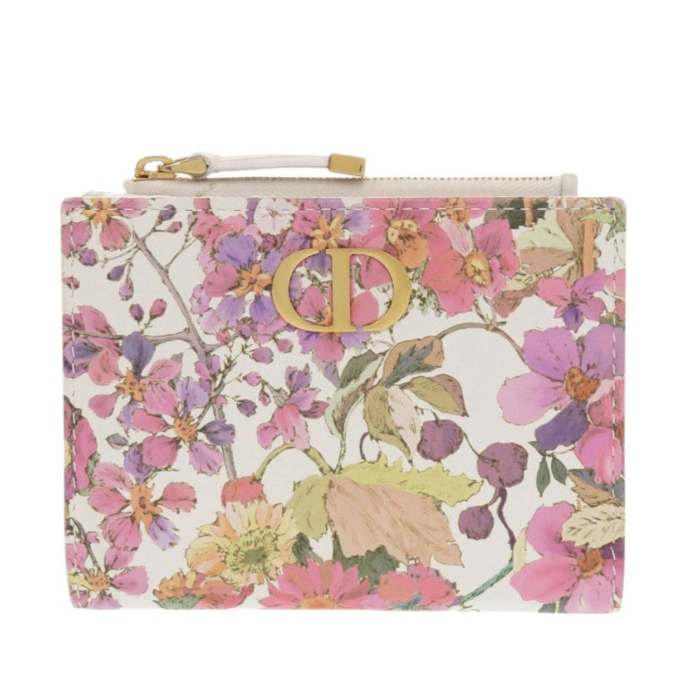 新品同様 クリスチャンディオール Caro ダリア ミニウォレット 花柄 S5173USQE_M933 レザー ピンク 二つ折り財布 1371【中古】Christian Dior