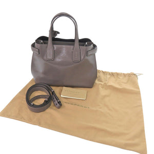 美品 バーバリー ソフトバナー 8006617 エナメル セピアグレー 2wayハンドバッグ 1390【中古】BURBERRY