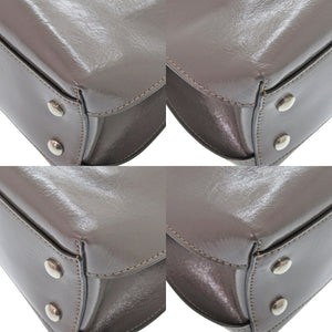 美品 バーバリー ソフトバナー 8006617 エナメル セピアグレー 2wayハンドバッグ 1390【中古】BURBERRY