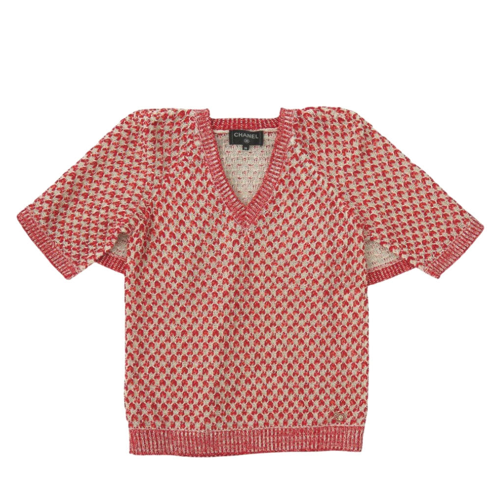 シャネル クルーズラインニット Vネック P56232K07352 シルク/コットン レッド 赤 1430【中古】CHANEL