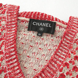 シャネル クルーズラインニット Vネック P56232K07352 シルク/コットン レッド 赤 1430【中古】CHANEL