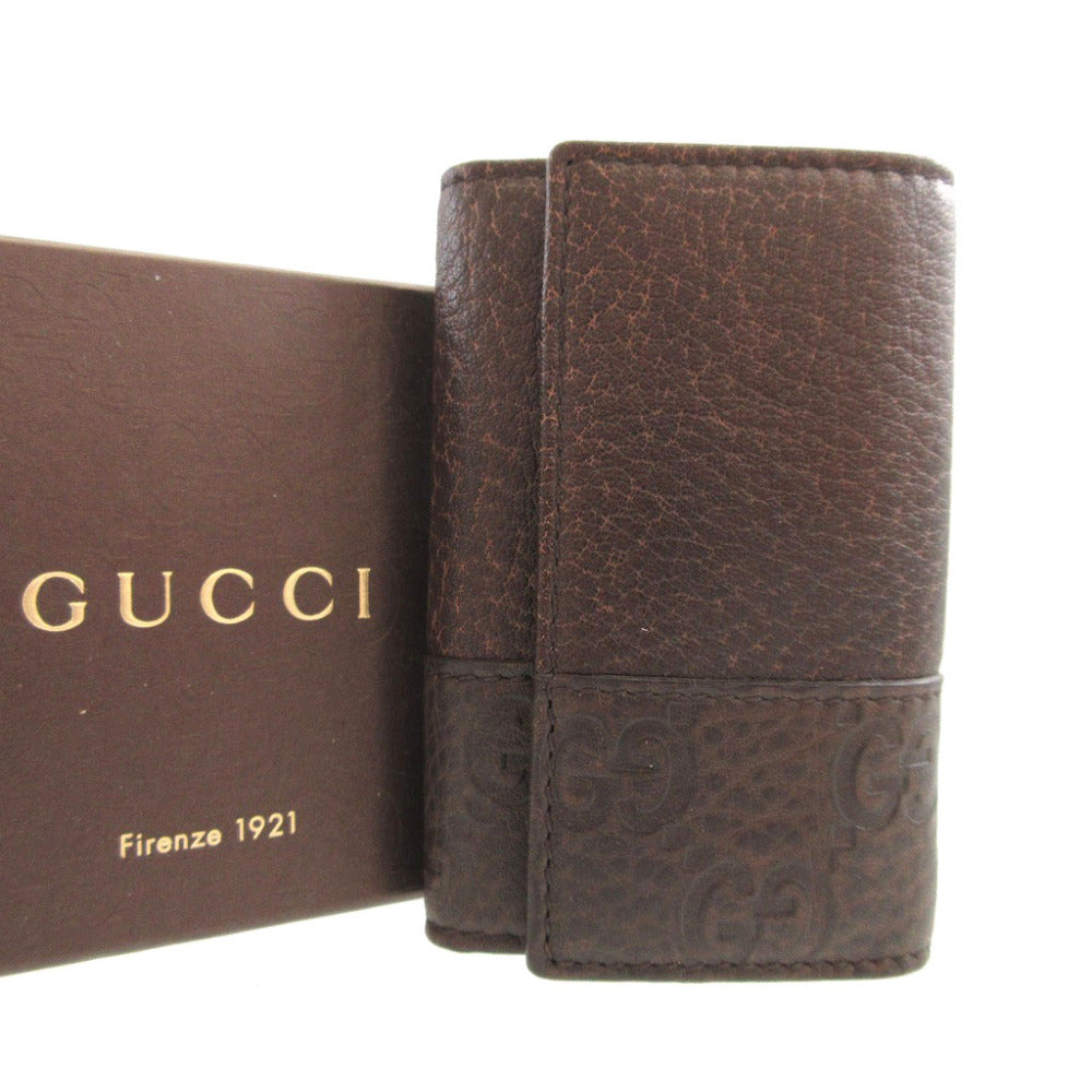新品同様 グッチ グッチシマ 256433 レザー ブラウン 茶 6連 キーケース 1431【中古】GUCCI