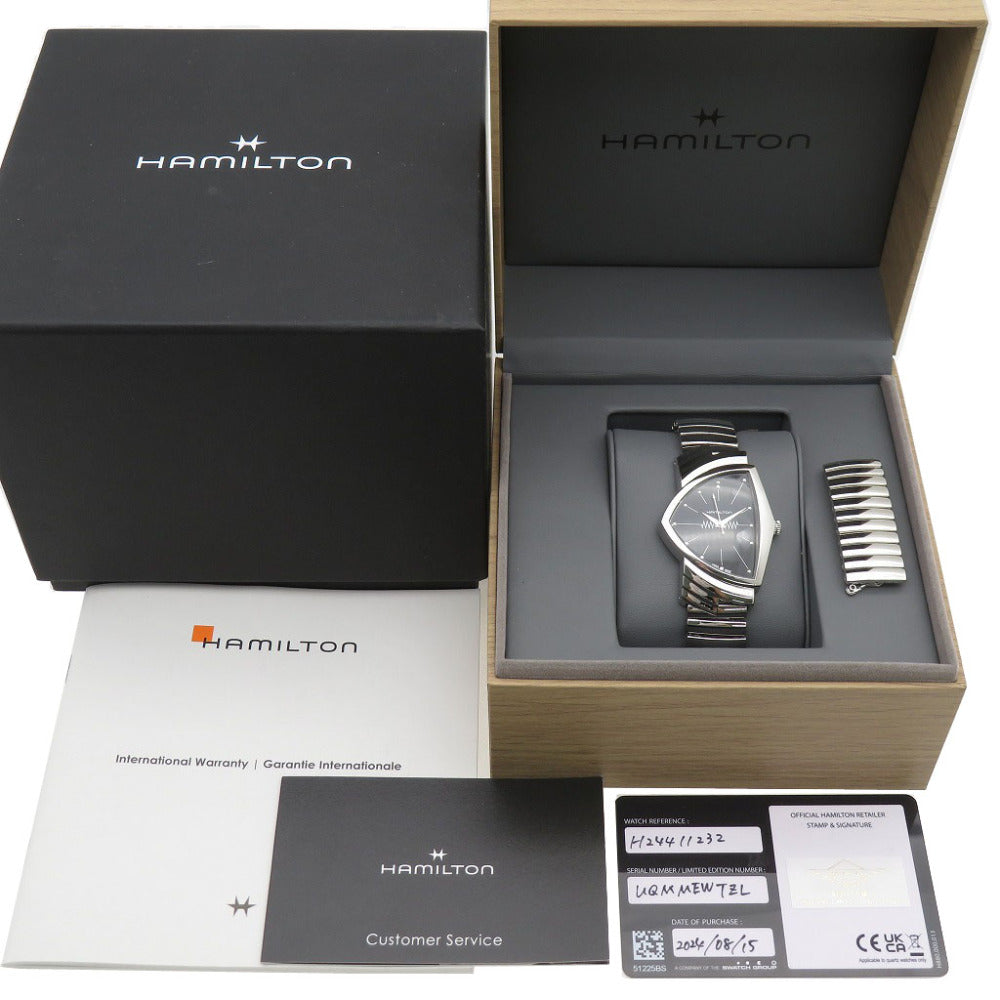 美品 ハミルトン ベンチュラ H24411232 クオーツ 腕時計 SS ブラック 黒文字盤 1447【中古】HAMILTON メンズ