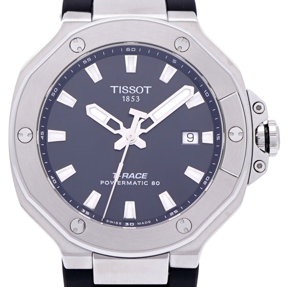 新品同様 ティソ T-レース パワーマティック80 T141.807.17.051.00 自動巻き 腕時計 SS ブラック 黒文字盤 1451【中古】TISSOT メンズ