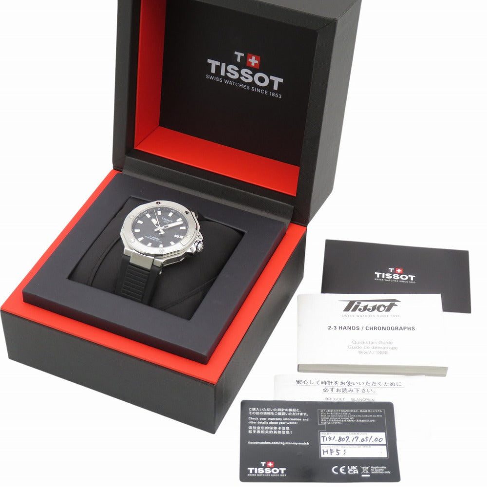 新品同様 ティソ T-レース パワーマティック80 T141.807.17.051.00 自動巻き 腕時計 SS ブラック 黒文字盤 1451【中古】TISSOT メンズ