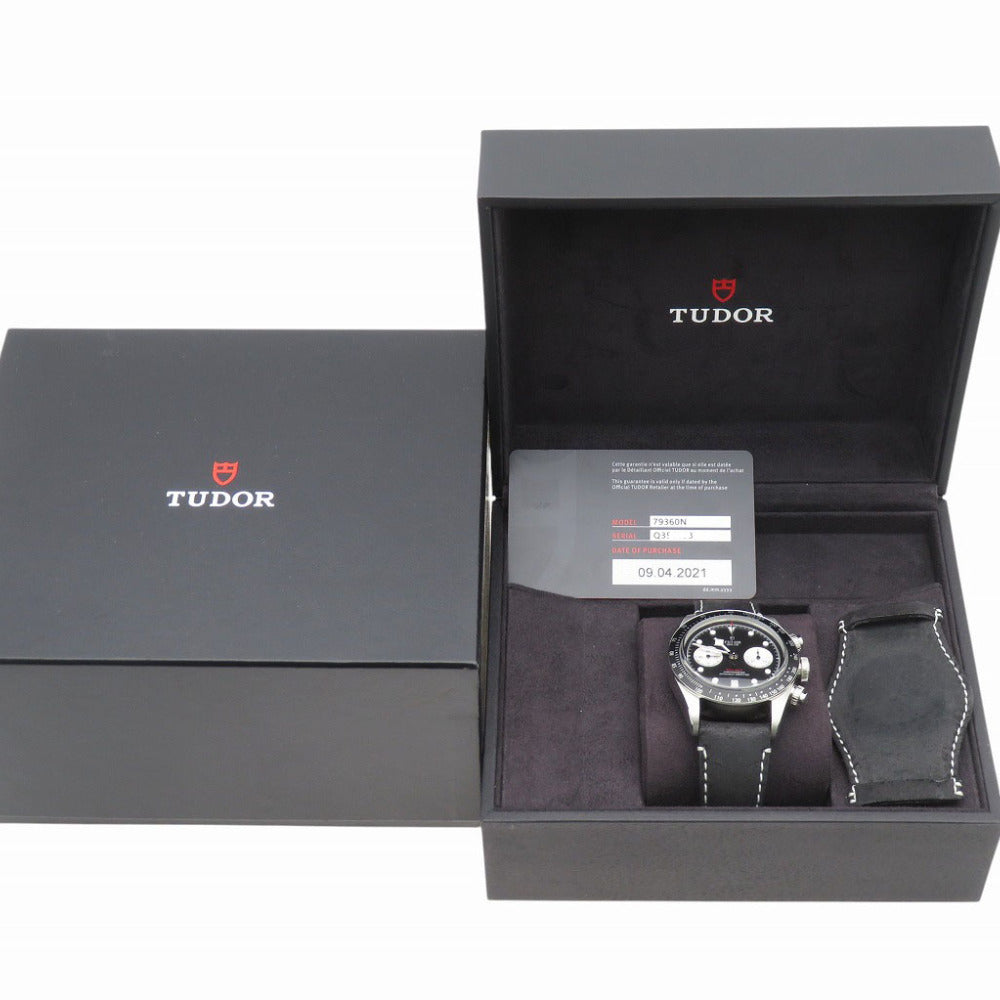 美品 チューダー ブラックベイ クロノ ヘリテージ 79360N 自動巻き 腕時計 SS/レザー ブラック 黒文字盤 1452【中古】Tudor チュードル メンズ