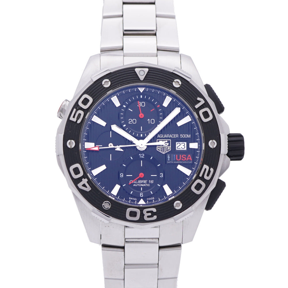 美品 タグホイヤー アクアレーサー キャリバー16 クロノグラフ アメリカズカップ TEAM USA CAJ2111.BA0872 自動巻き 腕時計 SS ブラック 黒文字盤 1453【中古】TAG HEUER メンズ