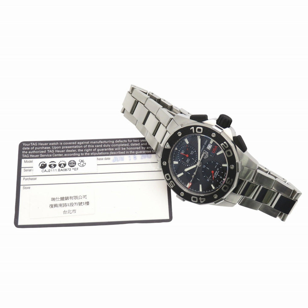 美品 タグホイヤー アクアレーサー キャリバー16 クロノグラフ アメリカズカップ TEAM USA CAJ2111.BA0872 自動巻き 腕時計 SS ブラック 黒文字盤 1453【中古】TAG HEUER メンズ