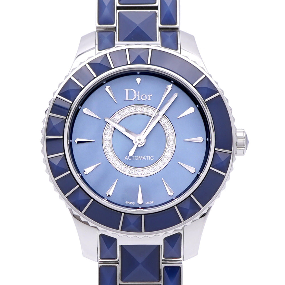 新品同様 ディオール クリスタル ディオール オンユイット ダイヤ CD144517 自動巻き 腕時計 SS クリスタル ダイヤモンド ブルー 1457【中古】Dior メンズ