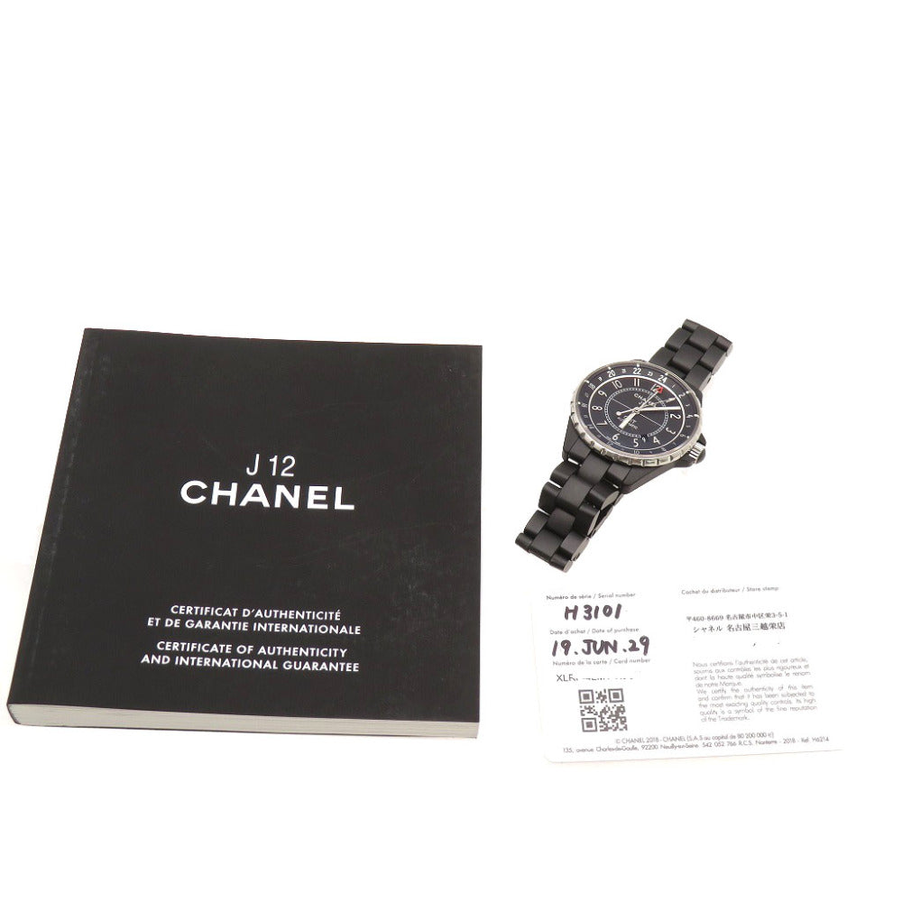 シャネル J12 GMT H3101 自動巻き 腕時計 マットセラミック/ステンレススチール ブラック 黒文字盤 1463【中古】CHANEL メンズ