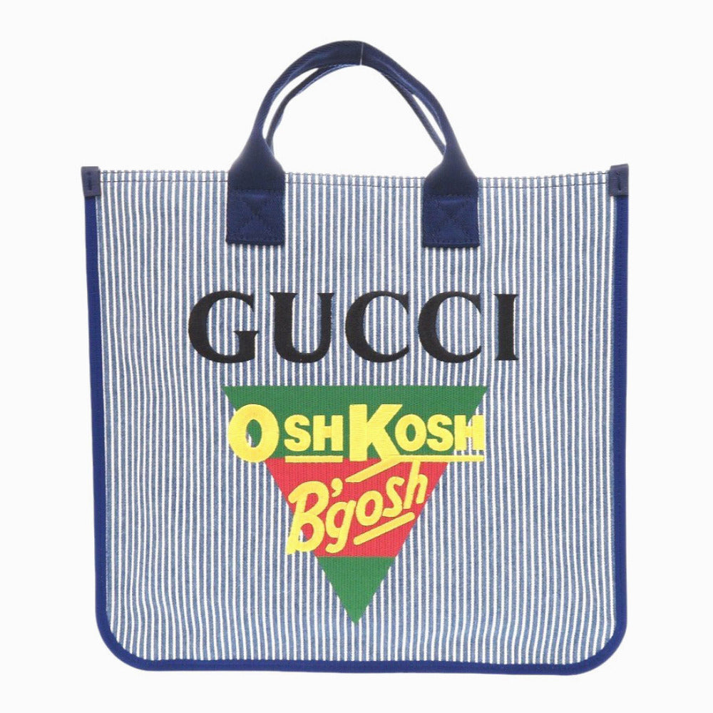 未使用 グッチ オシュコシュ コラボ チルドレンズライン ストライプ 605831 コットン ブルー トートバッグ 青 1501【中古】GUCCI