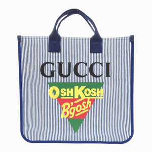 未使用 グッチ オシュコシュ コラボ チルドレンズライン ストライプ 605831 コットン ブルー トートバッグ 青 1501【中古】GUCCI