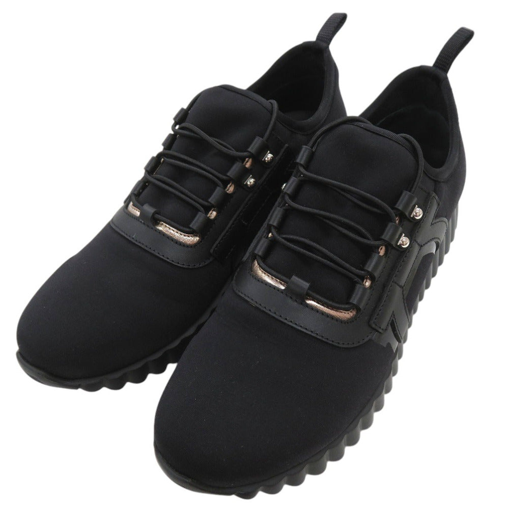 未使用品 サルヴァトーレフェラガモ レースアップ ガンチーニ スニーカー REBEKKA 0736724 ファブリック レザー NERO 1515【中古】Salvatore Ferragamo