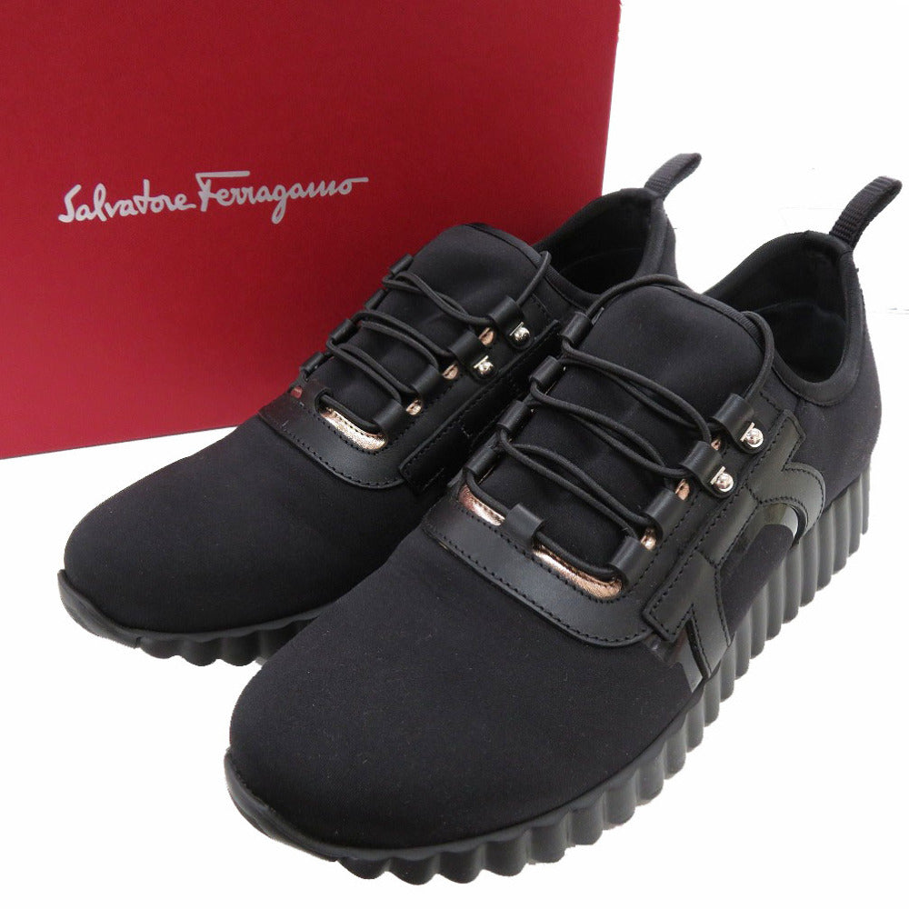 未使用品 サルヴァトーレフェラガモ レースアップ ガンチーニ スニーカー REBEKKA 0736724 ファブリック レザー NERO 1515【中古】Salvatore Ferragamo