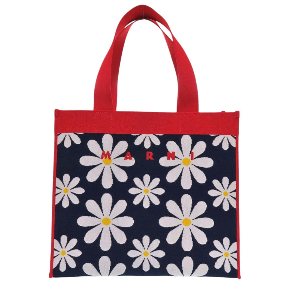 新品同様 マルニ DAISY SHOPPING BAG デイジーショッピングバッグ 花柄 SHMP0076A0  ポリエステル レッド ネイビー トートバッグ 1539【中古】MARNI