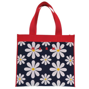 新品同様 マルニ DAISY SHOPPING BAG デイジーショッピングバッグ 花柄 SHMP0076A0  ポリエステル レッド ネイビー トートバッグ 1539【中古】MARNI