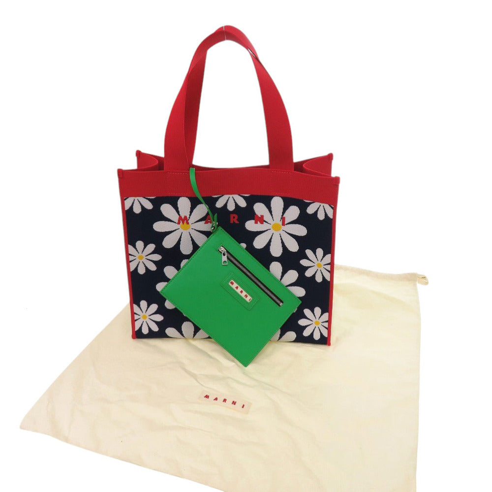 新品同様 マルニ DAISY SHOPPING BAG デイジーショッピングバッグ 花柄 SHMP0076A0  ポリエステル レッド ネイビー トートバッグ 1539【中古】MARNI