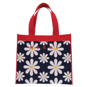 新品同様 マルニ DAISY SHOPPING BAG デイジーショッピングバッグ 花柄 SHMP0076A0  ポリエステル レッド ネイビー トートバッグ 1539【中古】MARNI