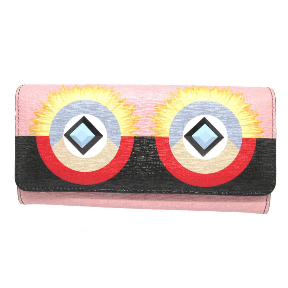 新品同様 フェンディ 8M0251 コンチネンタルウォレット モンスター レザー ピンク 2つ折り長財布 財布 1555【中古】FENDI