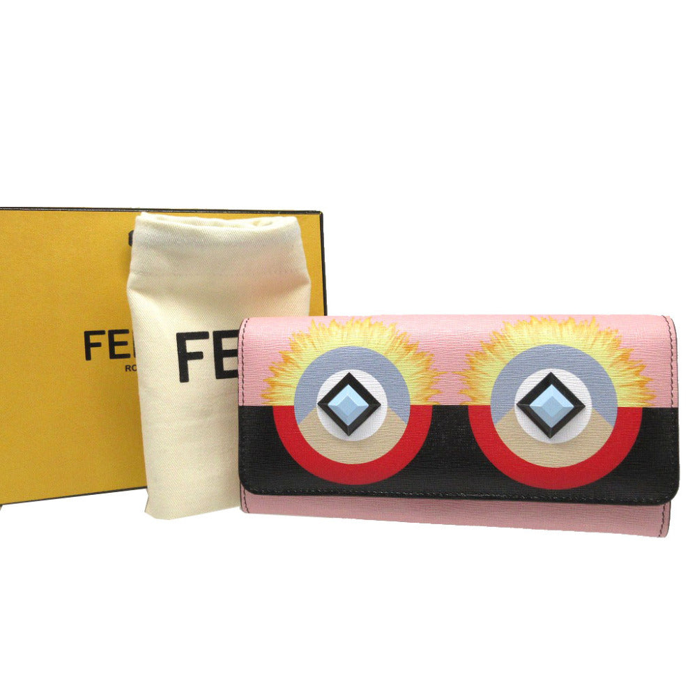 新品同様 フェンディ 8M0251 コンチネンタルウォレット モンスター レザー ピンク 2つ折り長財布 財布 1555【中古】FENDI