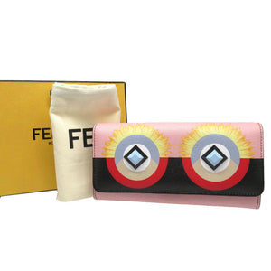 新品同様 フェンディ 8M0251 コンチネンタルウォレット モンスター レザー ピンク 2つ折り長財布 財布 1555【中古】FENDI