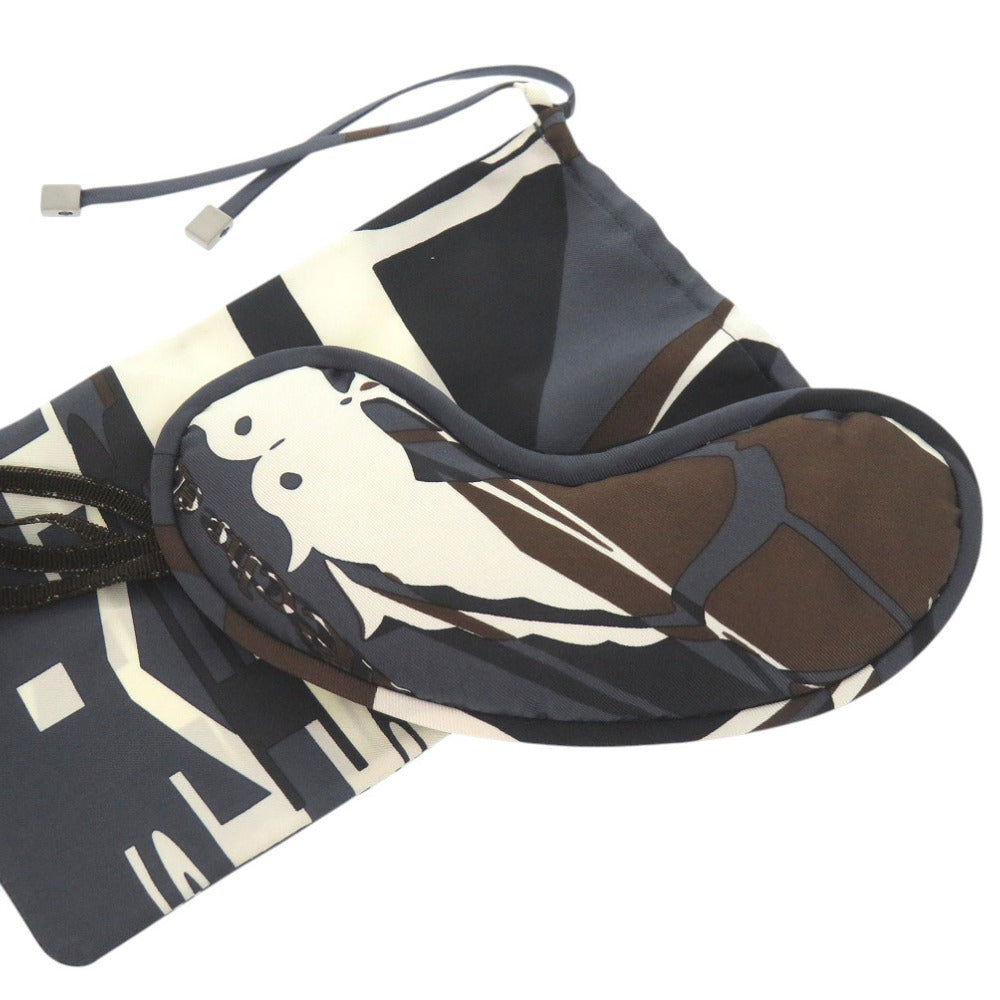 美品 エルメス アイマスク シルク グレー ブラウン 1564【中古】HERMES