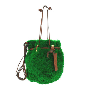 新品同様 マルニ シアリング 巾着バッグ PHMO0005U0 羊毛 レザー グリーン ハンドバッグ 緑 1566【中古】MARNI