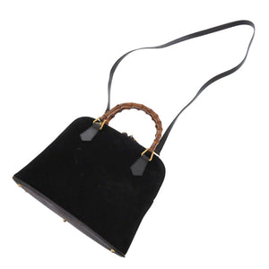 美品 グッチ バンブー スウェード ブラック 2wayハンドバッグ 黒 1639【中古】GUCCI
