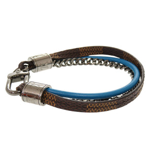 美品 ルイ ヴィトン ブラスレ LVトレブル ダミエ レザー ブラウン ブルー ブレスレット LV 0002【中古】LOUIS VUITTON メンズ