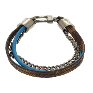 美品 ルイ ヴィトン ブラスレ LVトレブル ダミエ レザー ブラウン ブルー ブレスレット LV 0002【中古】LOUIS VUITTON メンズ
